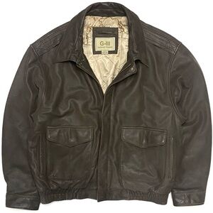 Vintage G-III Men’s Brown Authentic Map Lined A-2 Leather Bomber Aviator Jacket